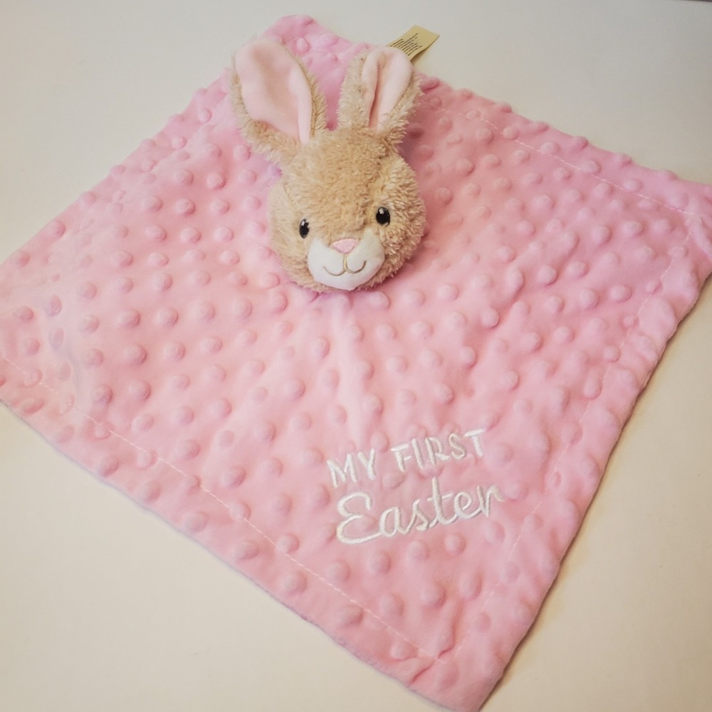 My First Easter Pink Bunny Rabbit‎ Rattle Lovey Plush Toy Minky Dot Dan Dee